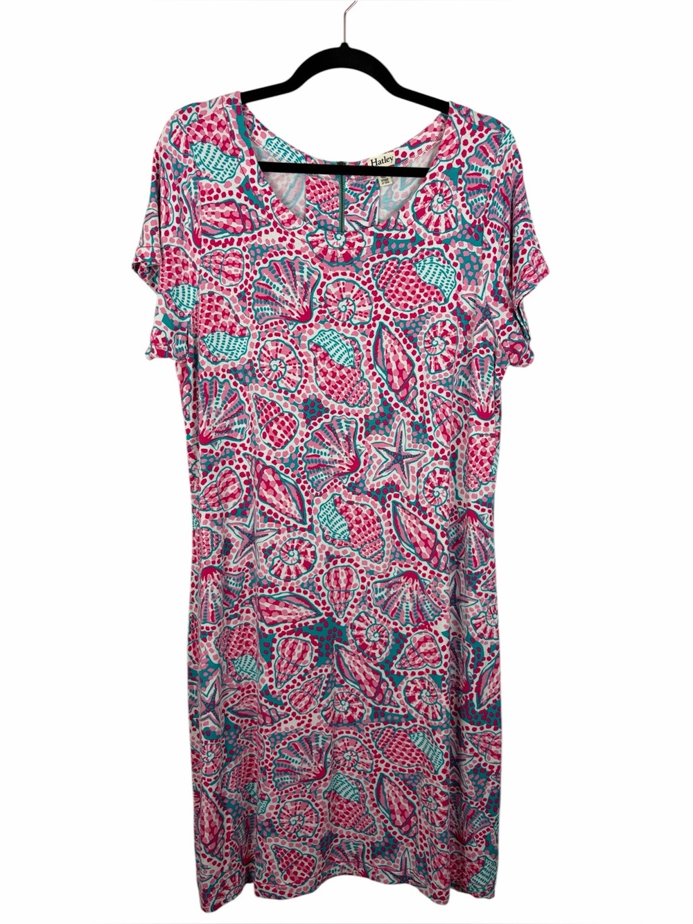 Hatley Seashell Print T-Shirt Dress XL Pink Blue Coastal Beach Cover-Up